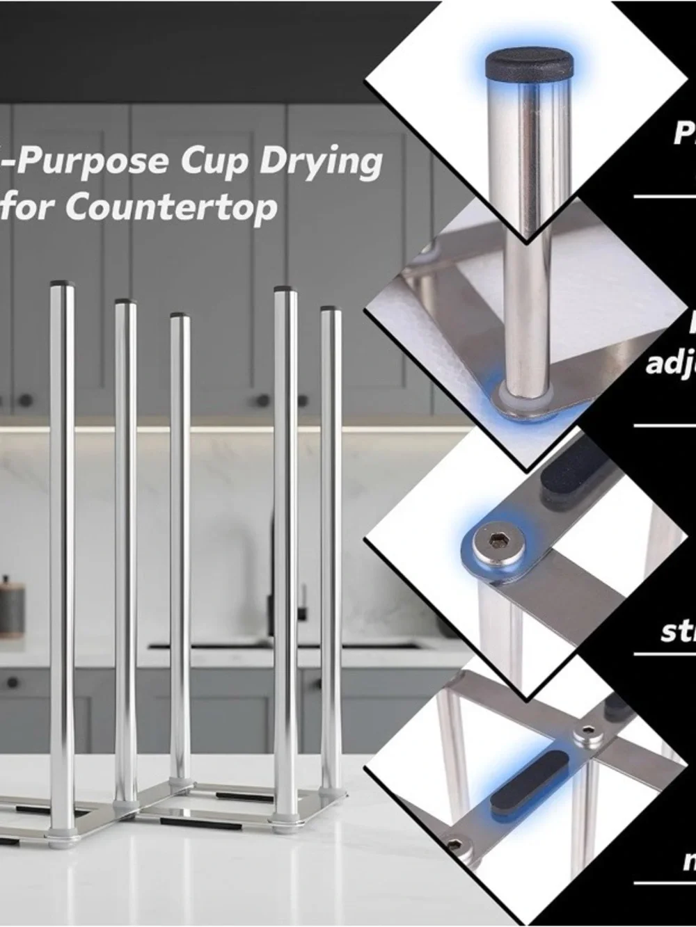 NEW - Water Bottle Drying Rack, Cup Drying Rack for Counter, Stainless Steel